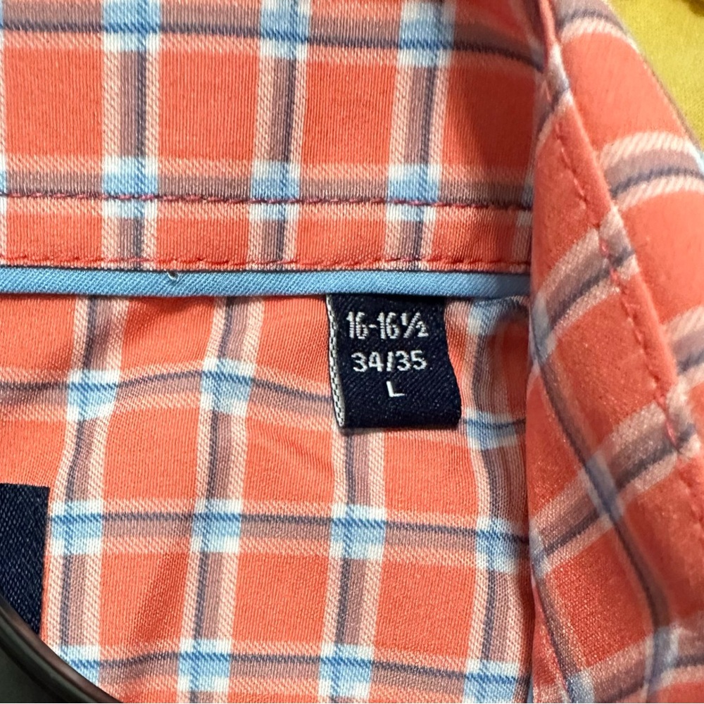 Náutica performance wrinkle resistance peach pink grind blue /white plaid size L